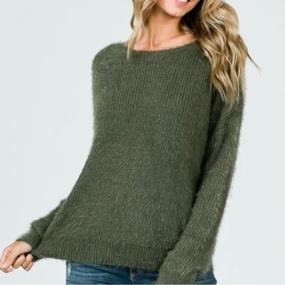 &Merci Brushed Knot Sweater Green Knit Size Large - Picture 2 of 9